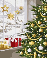 Фото Картина за номерами Різдвяна ялинка (з золотими фарбами) (PN4872) Artissimo (Без коробки) від інтернет-магазину картин-розмальовок Sylarozumu.com.ua