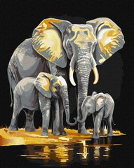 Фото Картина за номерами Сімейство слонів з фарбами металік extra ©art_selena_ua (KH6530) Ідейка від інтернет-магазину картин-розмальовок Sylarozumu.com.ua