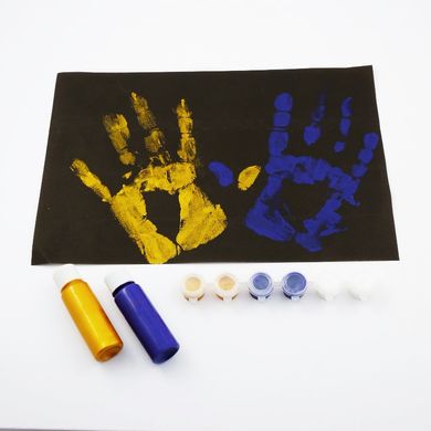 "Сімейні долоньки" Набір для створення відбитків на чорному підрамнику (золота та фіолетова фарби)