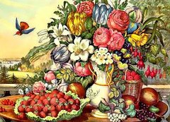 Фото Картина з страз Натюрморт фрукти і квіти ТМ Алмазна мозаіка (DMF-232) від інтернет-магазину рукоділля Sylarozumu.com.ua