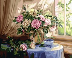 Фото Малювання по номерам Натюрморт з трояндами та чорницею (BK-GX3701) (Без коробки) від інтернет-магазину картин-розмальовок Sylarozumu.com.ua