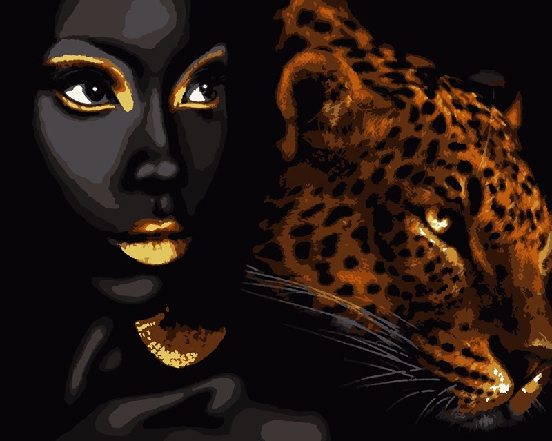картина за номерами із золотою фарбою - африканська краса