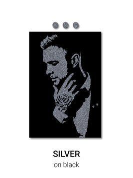Флип-флоп портрет с блестками размером 40х60 см Silver on black