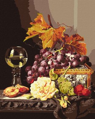 Фото Картина за номерами Натюрморт з фруктами та трояндою ©Edward Ladell (KH5668) Ідейка від інтернет-магазину картин-розмальовок Sylarozumu.com.ua