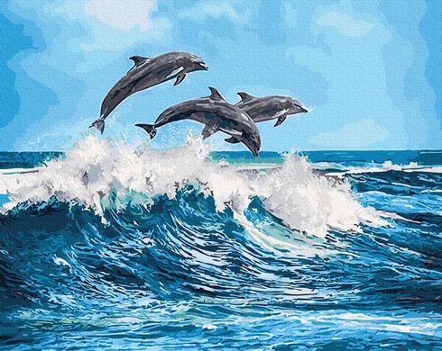Фото Раскраска для взрослых Дельфины над водой (BK-GX26749) (Без коробки) от интернет-магазина картин-раскрасок Sylarozumu.com.ua
