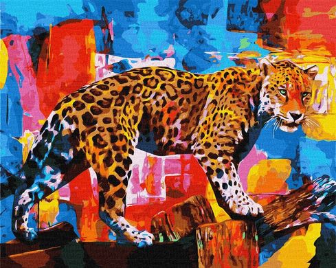 Фото Раскраска по цифрам Яркий леопард (KHO4338) Идейка (Без коробки) от интернет-магазина картин-раскрасок Sylarozumu.com.ua