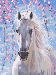 Фото Картина по номерам Лошадь в цветах сакуры (BK-GX8528) (Без коробки) от интернет-магазина картин-раскрасок Sylarozumu.com.ua