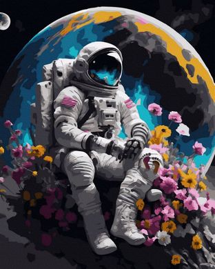 Фото Малювання по номерам Космонавт із квітами (NIK-N791) від інтернет-магазину картин-розмальовок Sylarozumu.com.ua