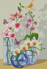 Фото Картина стразами Орхидеи с бабочками (55 х 81 см) Dream Art (DA-31704, Без подрамника) от интернет-магазина рукоделия Sylarozumu.com.ua