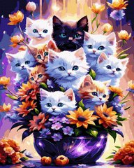 Фото Картина за номерами Кошенята у квітах (ANG786) (Без коробки) від інтернет-магазину картин-розмальовок Sylarozumu.com.ua
