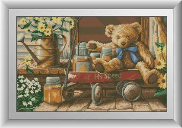 Фото Картина из страз Медвежонок с медом (квадратные камни, полная зашивка) Dream Art (DA-30494, ) от интернет-магазина рукоделия Sylarozumu.com.ua