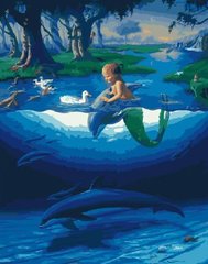 Фото Картина Розмальовка Маленький русал з дельфінами (BK-GX28270) (Без коробки) від інтернет-магазину картин-розмальовок Sylarozumu.com.ua