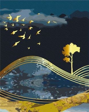 Фото Картина за номерами Птахи ночі з золотою фарбою (BS53042) (Без коробки) від інтернет-магазину картин-розмальовок Sylarozumu.com.ua