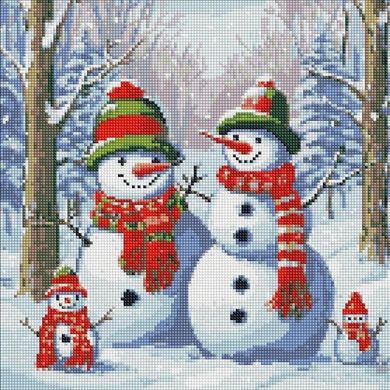 Фото Алмазная картина Очаровательные снеговики с голограммными стразами (AB) Идейка (AMO7764, На подрамнике) от интернет-магазина рукоделия Sylarozumu.com.ua