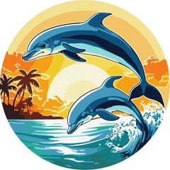 Фото Картины по номерам Игривые дельфины ©art_selena_ua (KHO-R1028) Идейка (Без коробки) от интернет-магазина картин-раскрасок Sylarozumu.com.ua