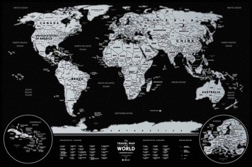 Скреч-карта мира "Travel Map Weekend Black World silver" (тубус)