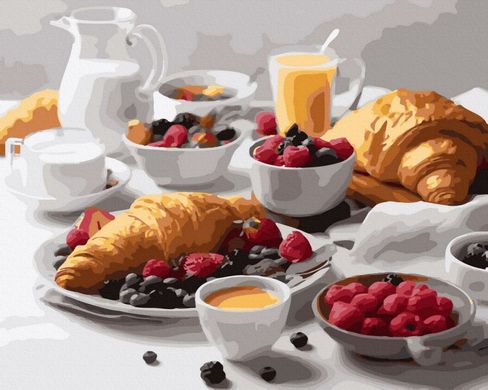 Фото Картина по номерам Завтрак с круасанами (NIK-N656) от интернет-магазина картин-раскрасок Sylarozumu.com.ua