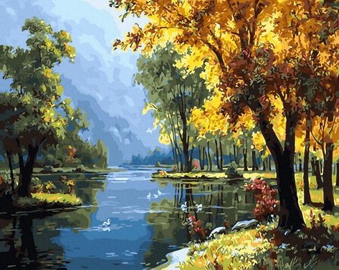 Фото Картина за номерами Річка в осінньому лісі (BRM25570) від інтернет-магазину картин-розмальовок Sylarozumu.com.ua