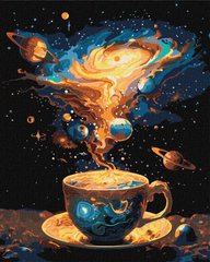 Фото Картина по номерам Космическое чаепитие с красками металлик ©art_selena_ua (KHO5124) Идейка (Без коробки) от интернет-магазина картин-раскрасок Sylarozumu.com.ua