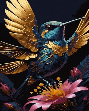 Фото Картина по номерам Синяя колибри (золотые краски) (BJX1147) от интернет-магазина картин-раскрасок Sylarozumu.com.ua