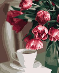 Фото Картина по номерам Кофе и тюльпаны (PN1986) Artissimo (Без коробки) от интернет-магазина картин-раскрасок Sylarozumu.com.ua