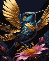 Фото Раскраска для взрослых Синяя колибри (золотые краски) (JX1147) (Без коробки) от интернет-магазина картин-раскрасок Sylarozumu.com.ua