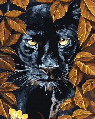 Фото Розмальовки за номерами Пантера в золотому листі (золоті фарби) (BJX1126) від інтернет-магазину картин-розмальовок Sylarozumu.com.ua