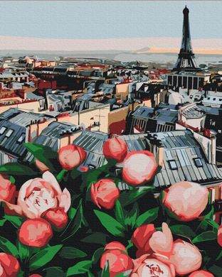 Фото Картина за номерами Піони з видом на Париж (BSM-B53781) від інтернет-магазину картин-розмальовок Sylarozumu.com.ua