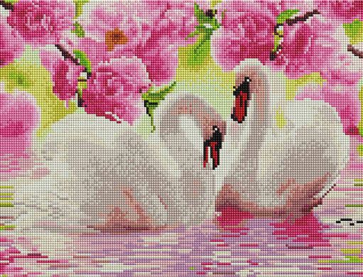 Фото Картина з страз Пара лебедів у квітах ColorArt (CLR-PST453) від інтернет-магазину рукоділля Sylarozumu.com.ua