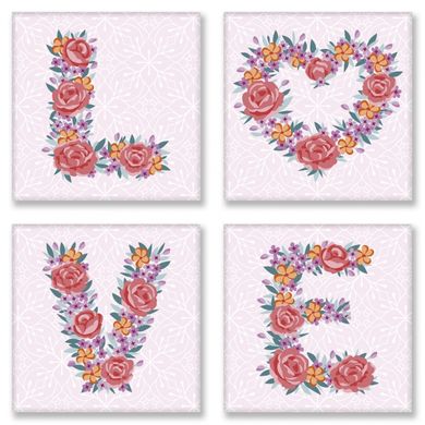 Фото Картина за номерами Квартет Слово LOVE flowers (CH125) Идейка від інтернет-магазину картин-розмальовок Sylarozumu.com.ua