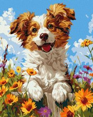 Фото Розмальовка по номерах Собака у квітах ©art_selena_ua (KH6624) Ідейка від інтернет-магазину картин-розмальовок Sylarozumu.com.ua