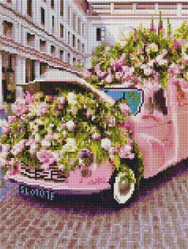 Фото Картина з страз Автомобіль у квітах ColorArt (CLR-PST469) від інтернет-магазину рукоділля Sylarozumu.com.ua