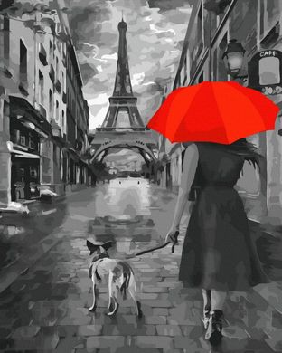 Фото Холст для рисования С красным зонтиком в Париже (NIK-N630) от интернет-магазина картин-раскрасок Sylarozumu.com.ua