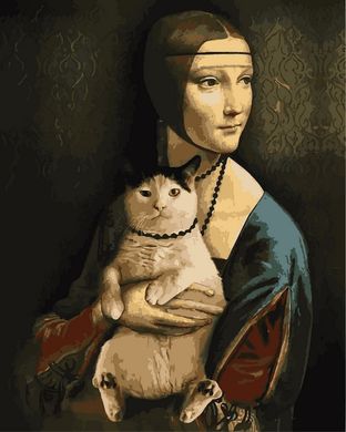 Фото Картина за номерами Незнайомка з кішкою (VP1436) Babylon від інтернет-магазину картин-розмальовок Sylarozumu.com.ua