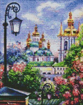Фото Картина з страз Київ золотоверхий навесні Ідейка (AMO7245) від інтернет-магазину рукоділля Sylarozumu.com.ua