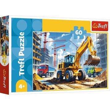 Пазлы для детей Trefl Экскаватор трактор погрузчик 60 элементов настольная игра и пример комплектации | Sylarozumu.com.ua