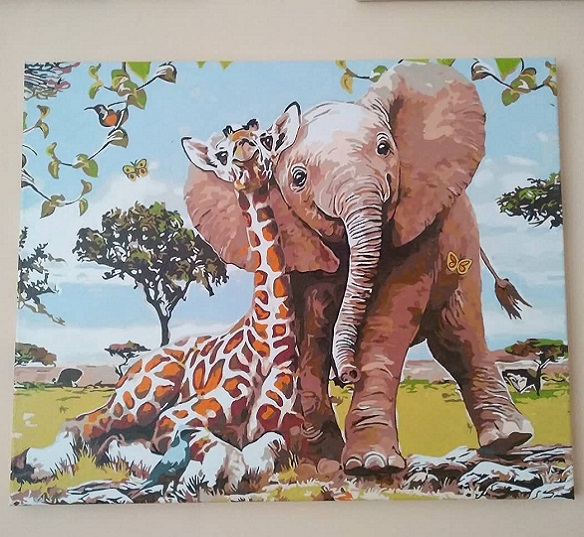 Картина по номерам Mariposa Слоненок и жираф - фото готовой работы