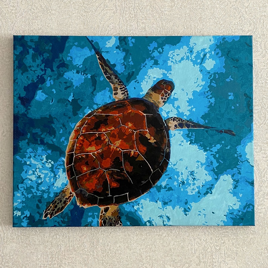 Картина по номерам Mariposa черепаха в океане - фото нарисованной раскраски
