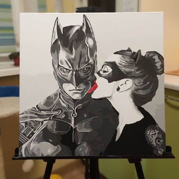 Картины по номерам супергерои - бэтмен и женщина кошка